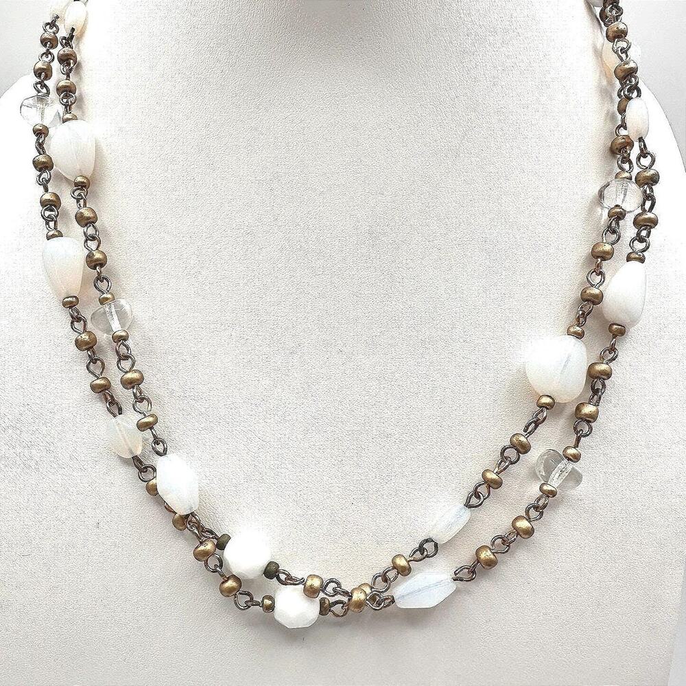 Vintage 90s Cookie Lee Double Strand Beaded Gold Tone Necklace Women's Jewelry